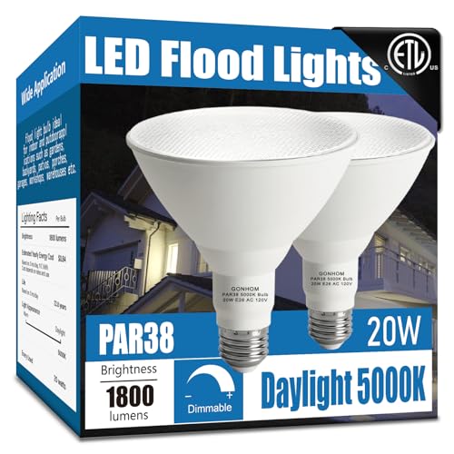 Gonhom Par38 led Flood Lights Outdoor Light Bulb,Dimmable 1800LM,20W Replace up to 200W,Outdoor Flood Light Bulbs for Backyard,Garage,Porch,Garden,2