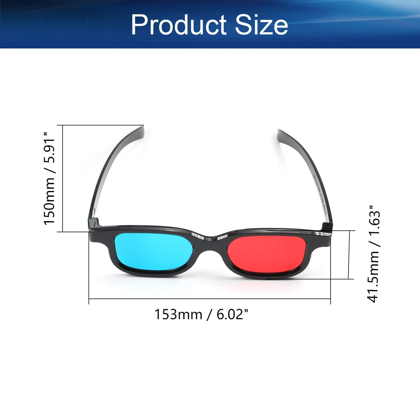 Othmro 3D Style Glasses - 3D Viewing Glasses with Red-Blue Lens, Plastic Frame, Black Resin for 3D TV, Cinema, Home Movies