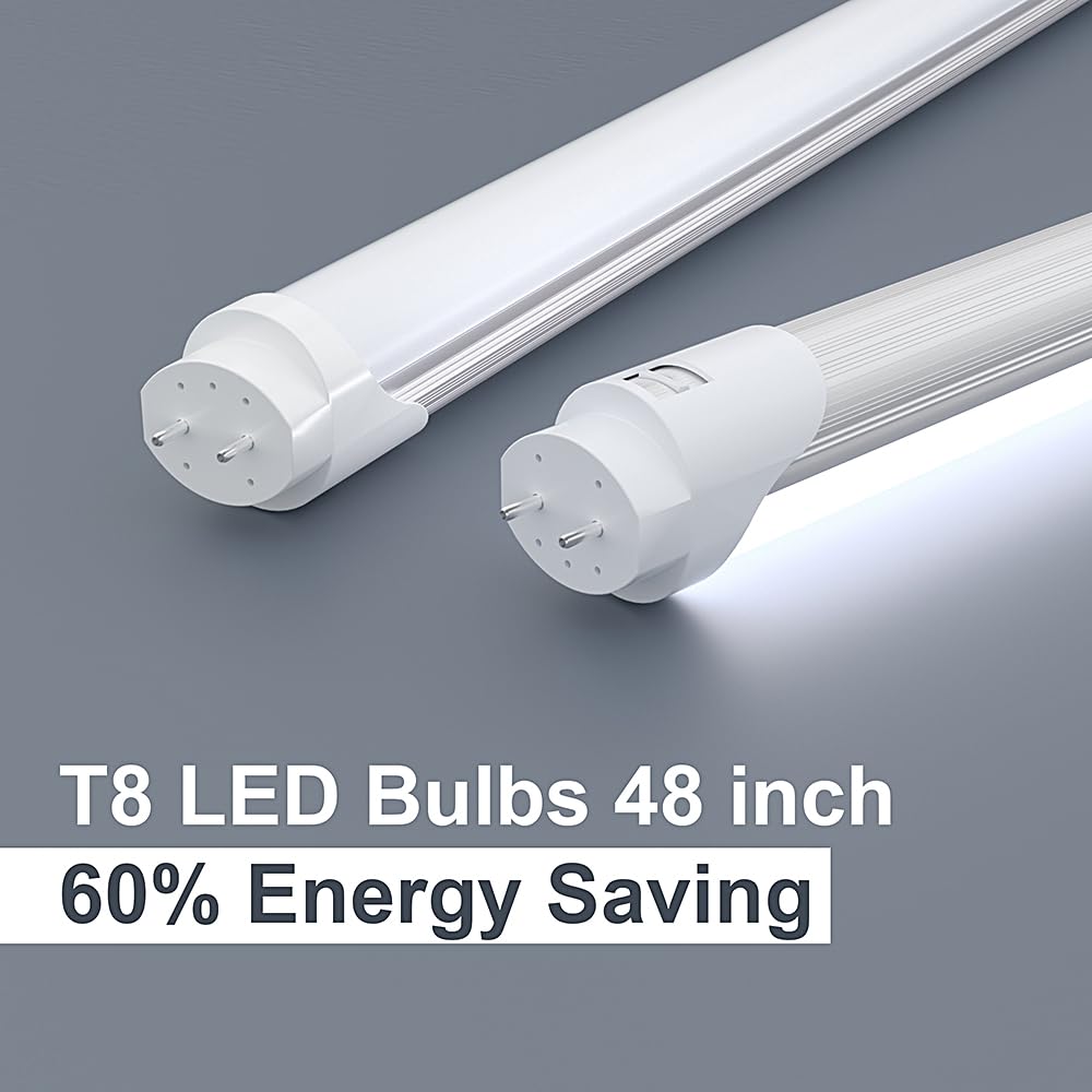 KOUZEMS T8 LED Light Bulbs Fluorescent Replacement Ballast Bypass 48inch 4000K Daylight White Double-end Powered Frosted Lamps 25 Pack