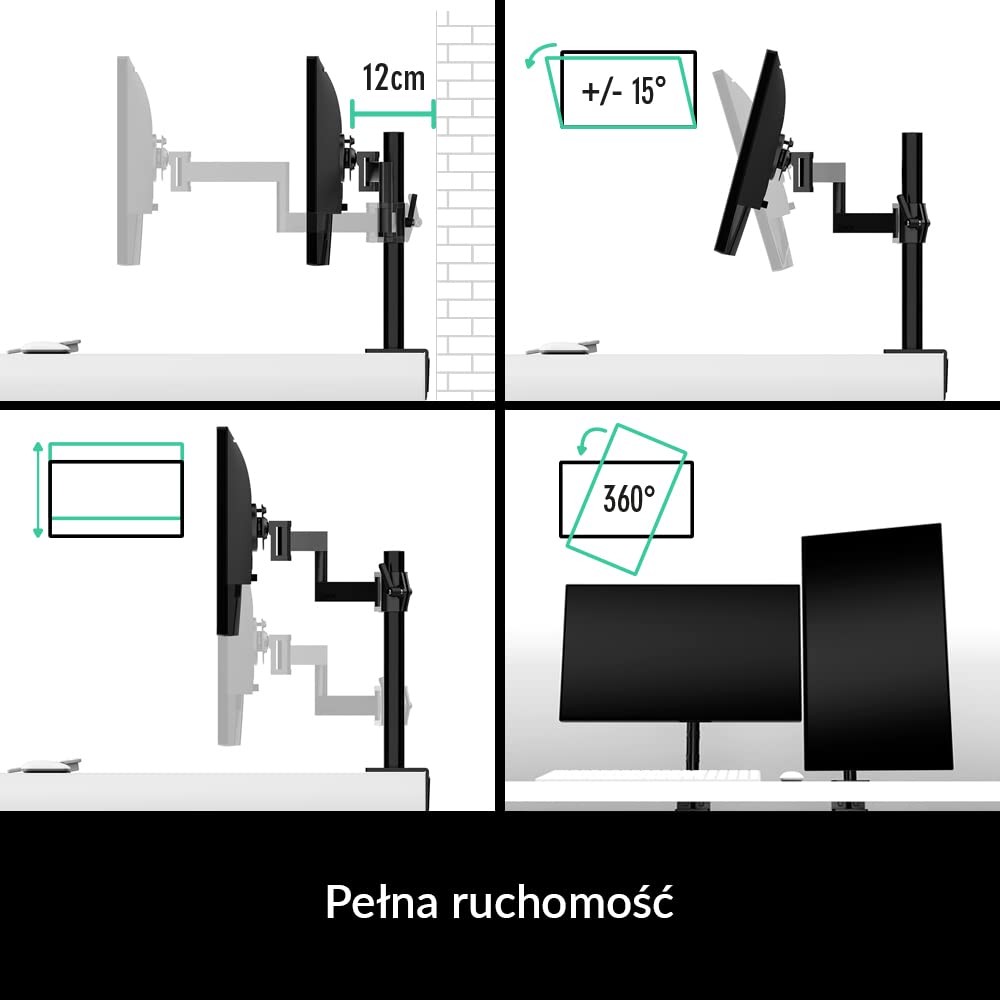 Arctic X1 - Monitor arm for one Monitor, Monitor Stand for up to 40"/43" Ultrawide, up to 10 kg/22 Ibs, Tiltable, Swivelable, Height Adjustable, VESA
