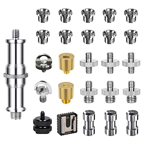 Homeet 26PCS Camera Screws Mount Set 1/4 Inch and 3/8 Inch Threaded Converter Screws Adapter Flash Shoe Mount for DSLR