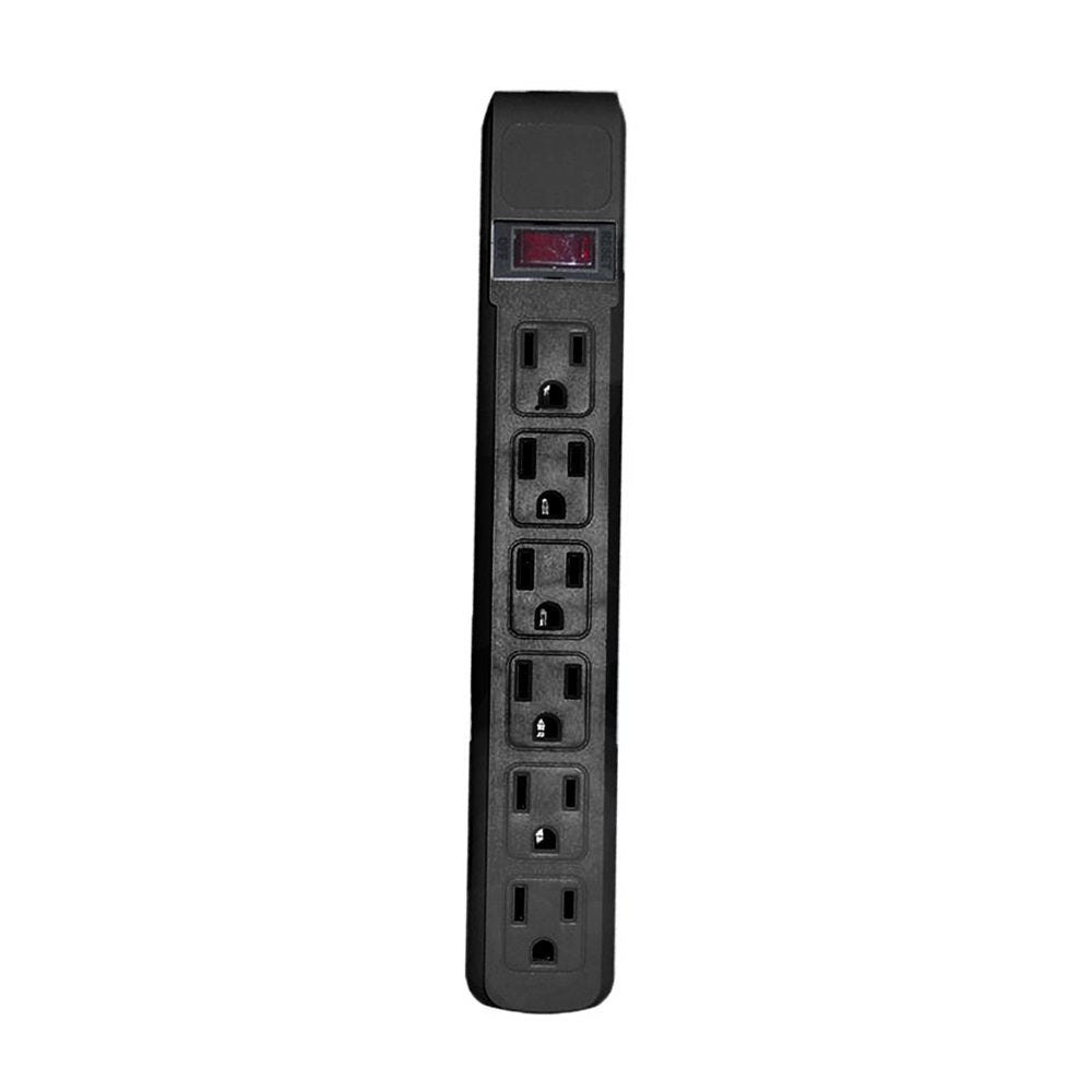 ACL 15 Feet Power Cable with 6 Outlets Surge Protector, Flat Rotating Plug, Horizontal Outlets, Black