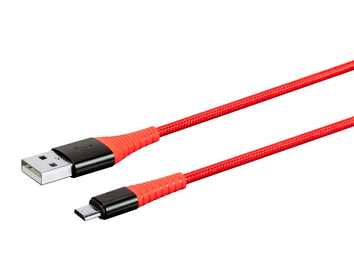 Monoprice USB 2.0 Micro Type-B to Type-A Charge & Sync Cable - Nylon-Braid, 3 Feet, Red - AtlasFlex Series