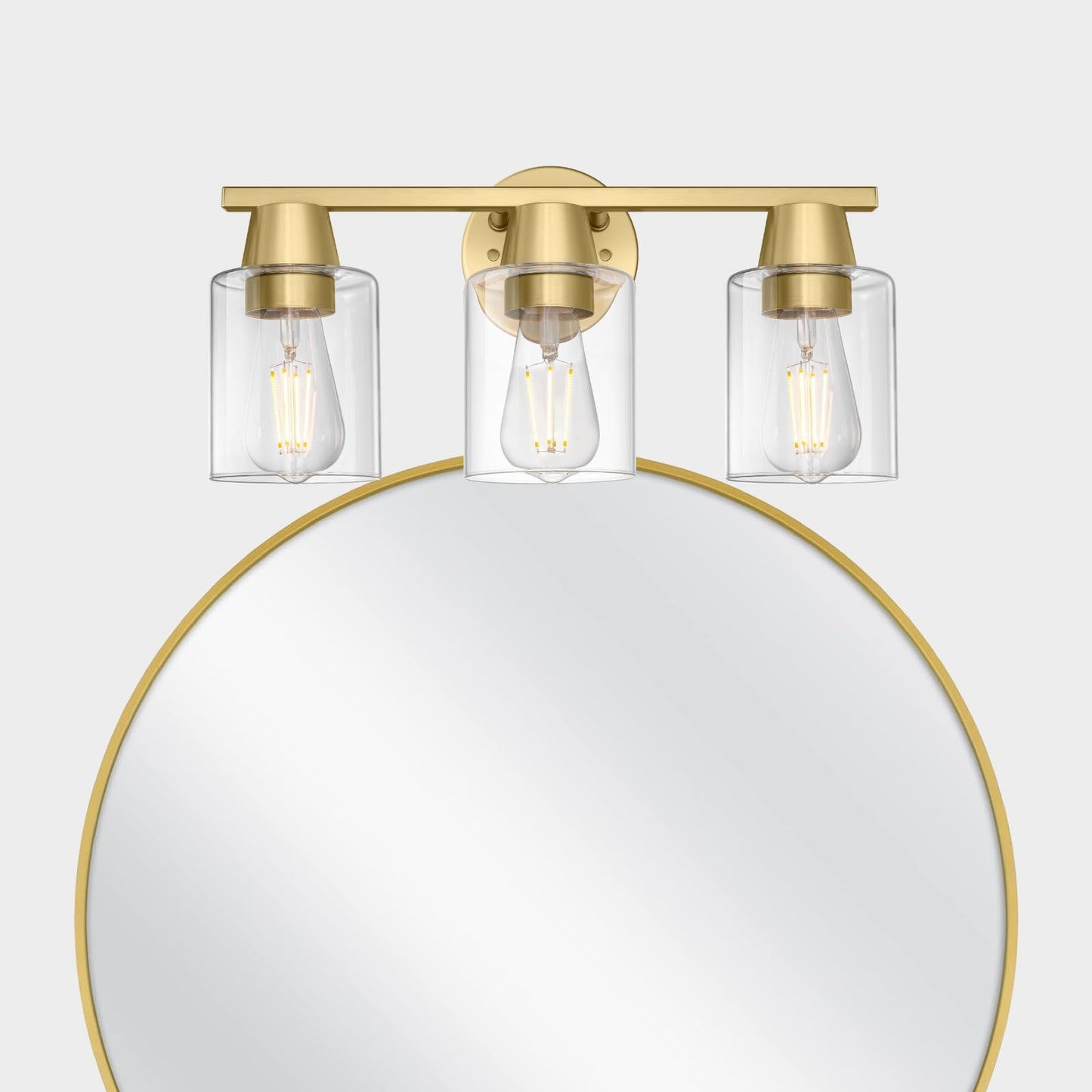CRAFTRONOS Modern Wall Sconces Lighting with Brass Finished Clear Glass Shade, Matte Gold 3 Vanity Light Over Mirror, Industrial Bathroom Light