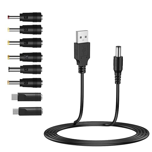 LIANSUM USB to DC 5V Power Cord, Universal DC 5.5x2.1mm Cable with 8 Connectors (6.4x4.4, 5.5x2.5, 4.8x1.7, 4.0x1.7, 3.5x1.35, 2.5x0.7, Micro USB