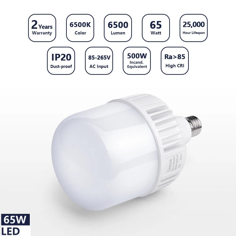Mljjbm 65W LED Light Bulb [400W-500W Equivalent] 6500LM, 6500K