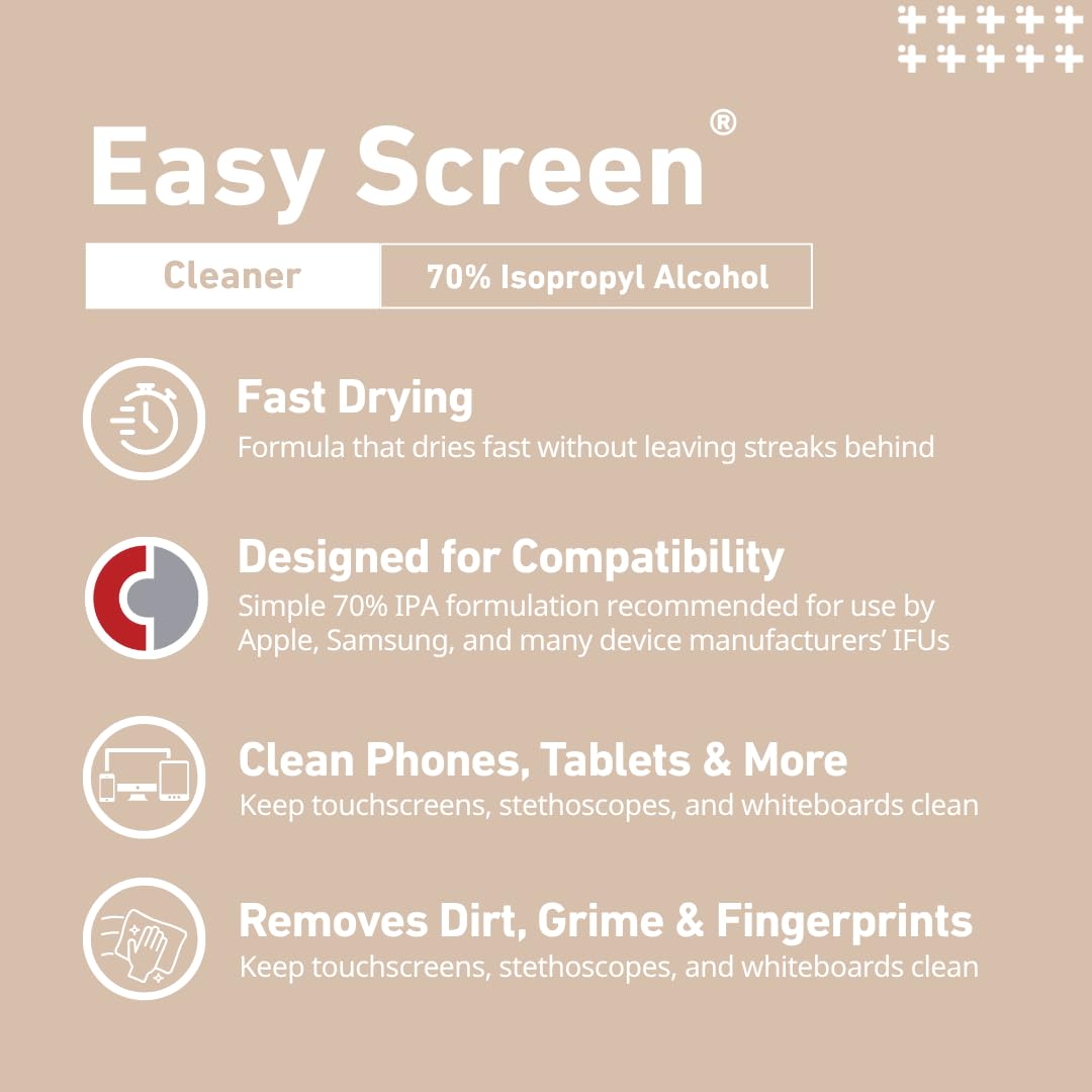 Easy Screen Cleaning Wipes, Canister - Streak-Free, Anti-Smudge Wipes for Electronics, TVs, Laptops, Tablets, Smartphones - 70 Large 6" x 9" Wipes Each, 12 Canisters per Case