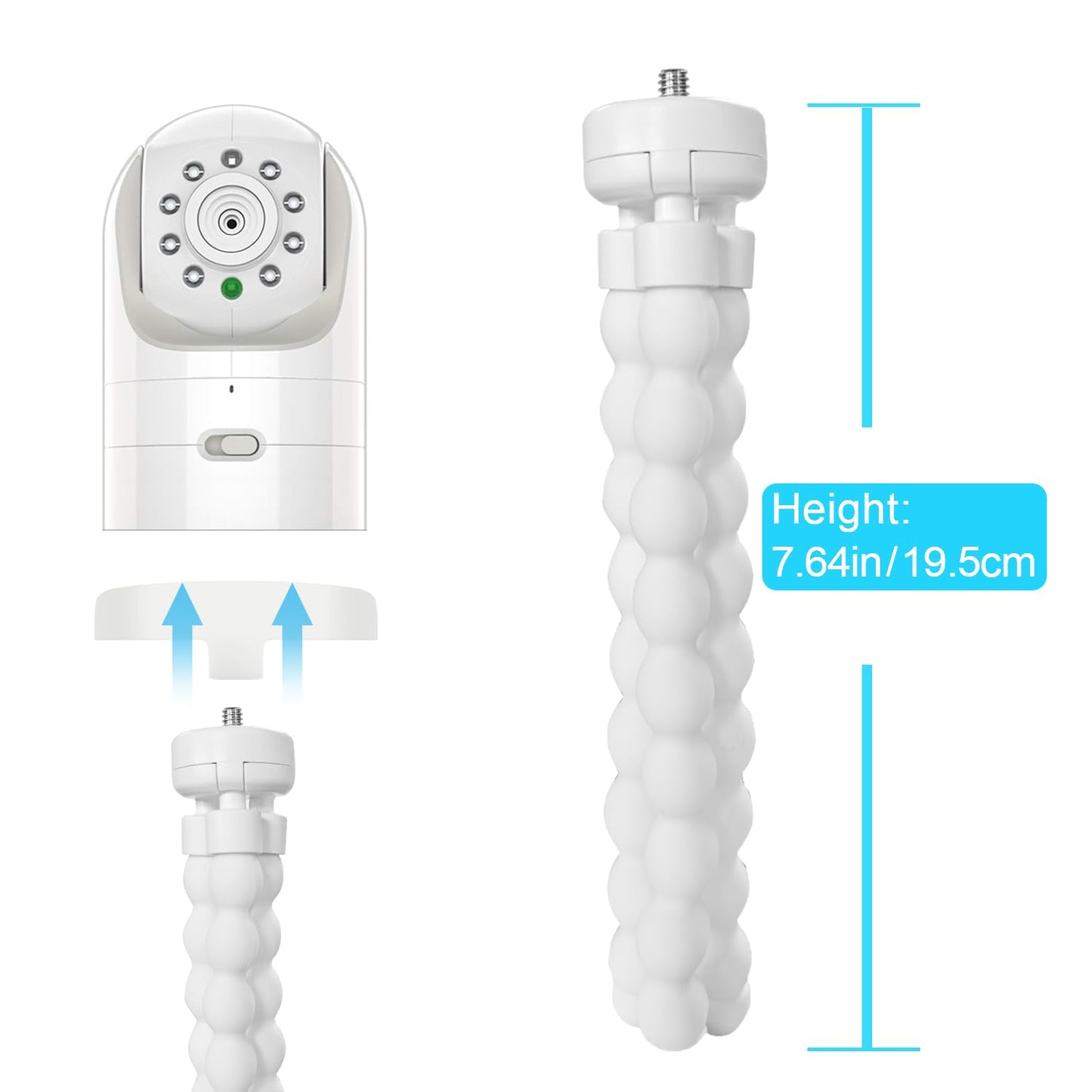 AISVAN Baby Monitor Mount, Tripod Camera Holder for Infant Optics DXR-8 and DXR-8 Pro, Flexible Crib Mount, White