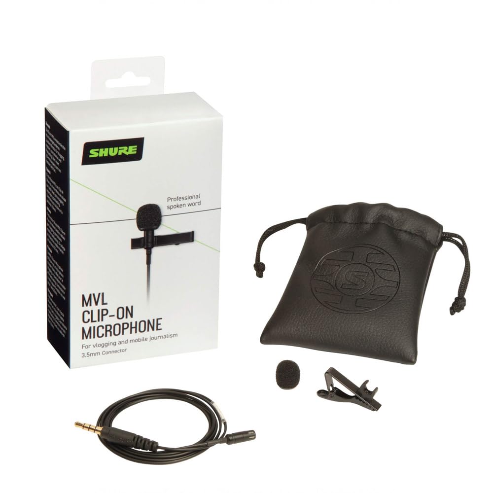 Shure MVL Lavalier Microphone for iPhone & Tablet - External Clip On Mini Lapel Mic for Video Recording & Vlogging with 3.5mm Connector, Windscreen