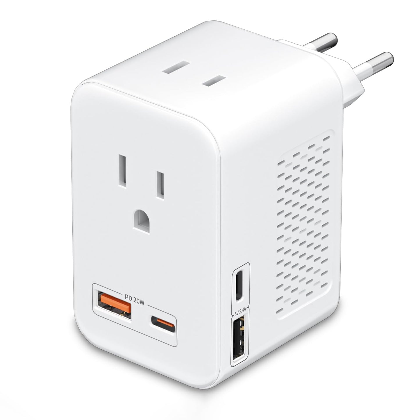 SARQW 220V to 110V Voltage Converter Plug – USA to Europe Travel Adapter with 2 USB, 2 USB-C PD 20W & 2 AC Outlets International Power