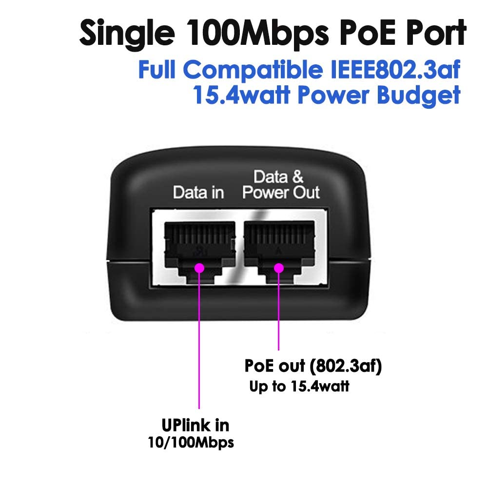 48V POE Injector Adapter Power Supply,10/100Mbps IEEE 802.3af Compliant for Most Cisco/Polycom/Aastra/Axis/Ubiquiti IP Cameras Phones AP and More