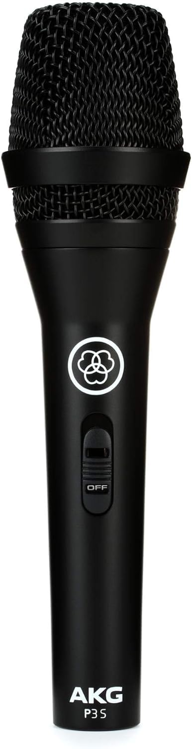 AKG Pro Audio P3S High-Performance Cardioid Dynamic Vocal Microphone with On/Off Switch, XLR Connector, Professional Studio & Live Performance