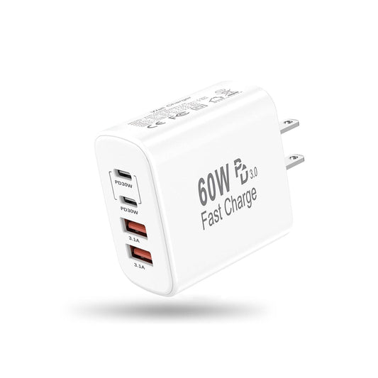 USB C Charger Block,60W 4-Port USB C Wall Charger iPhone Charger Fast Charging PD Power Adapter+QC Wall Plug Multiport Type C Brick Chargers