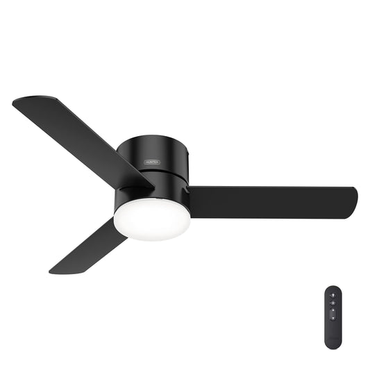 Hunter Fan 52 inch Low Profile Matte Black Indoor Ceiling Fan with LED Light Kit and Remote Control (Renewed)
