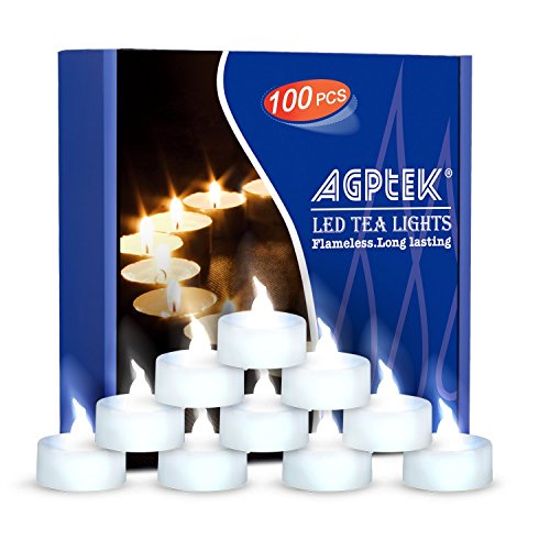 AGPTEK Tea Lights with Flicker,100 Pack Flickering Flameless LED Candles Battery Operated Tealight Candles Long Lasting Tealight for Wedding Holiday