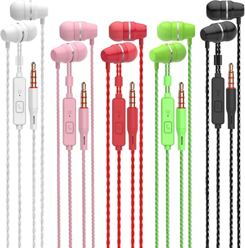 VPB 5 Packs Wired Earbuds with Microphone, in Ear Earphones for School, Deep Bass Clear Sound, Noise Isolating, Fits 3.5mm Jack iPhone iPad Samsung…