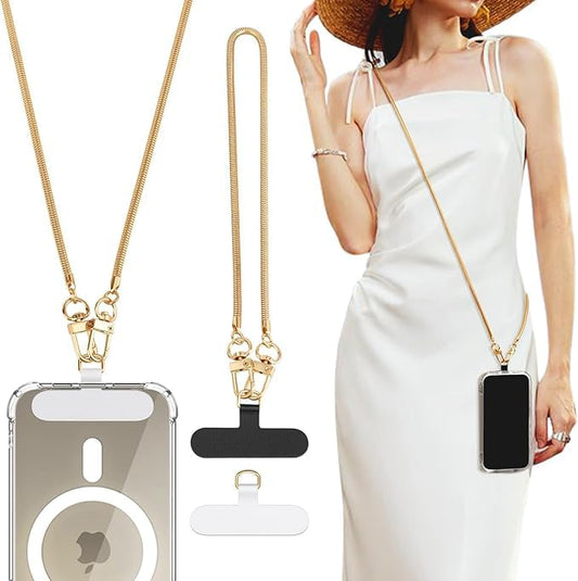 TiMOVO Phone Chain Crossbody, Universal Phone Lanyard with 1× Metal Strap, 1× Wrist Strap, 2× Pads, Crossbody Chain Compatible with Most Smartphones
