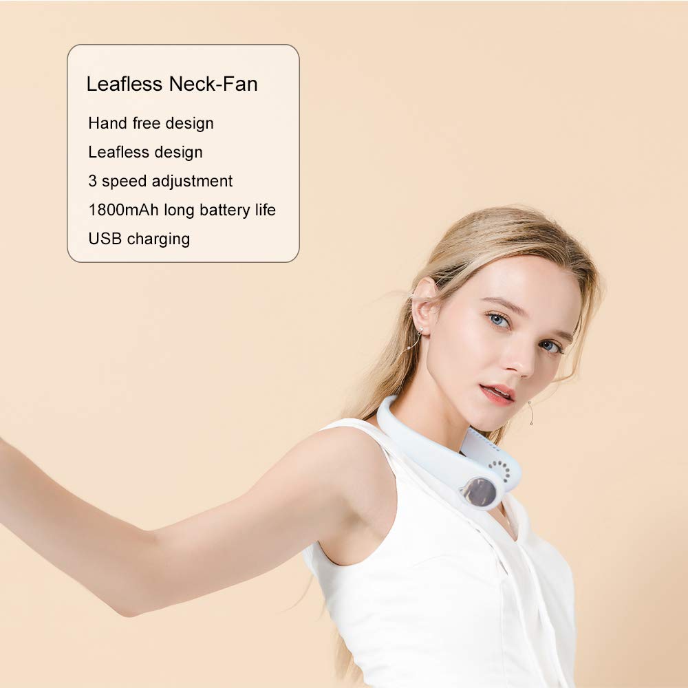 ROOYLE Hands Free Neck Fan, Bladeless Mini Portable Fan USB Rechargeable with 3 Level and 360 Degrees Surround Air Flow, U-Shaped Leafless Hanging