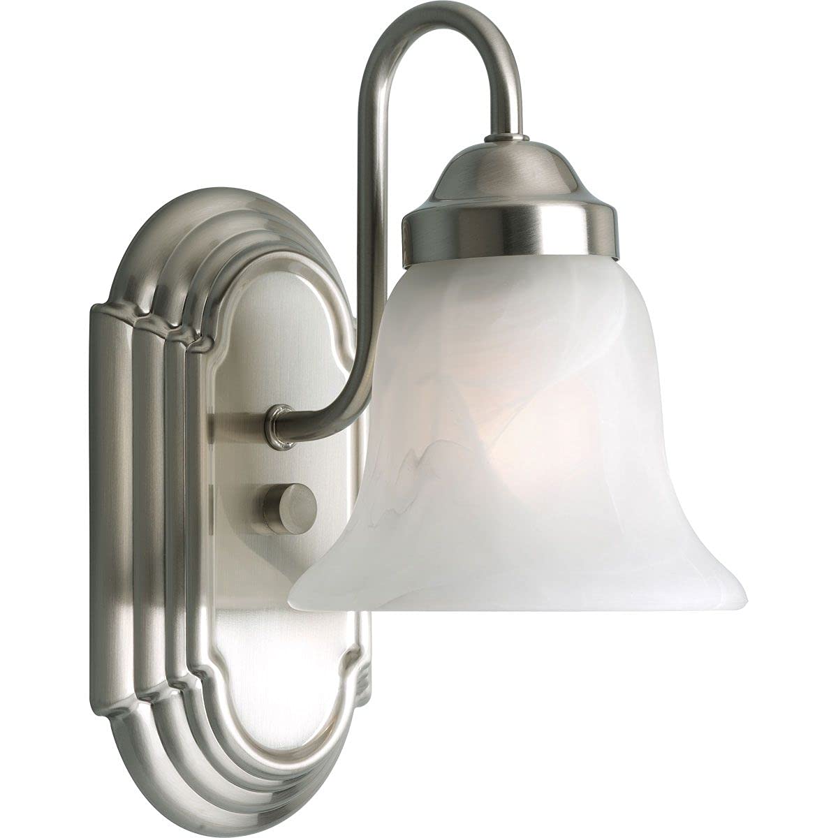 Progress Lighting 1 Light Bathroom Vanity Light, Modern Bath Lighting Fixture with White Glass Shade for Over the Mirror, Alabaster Glass Collection