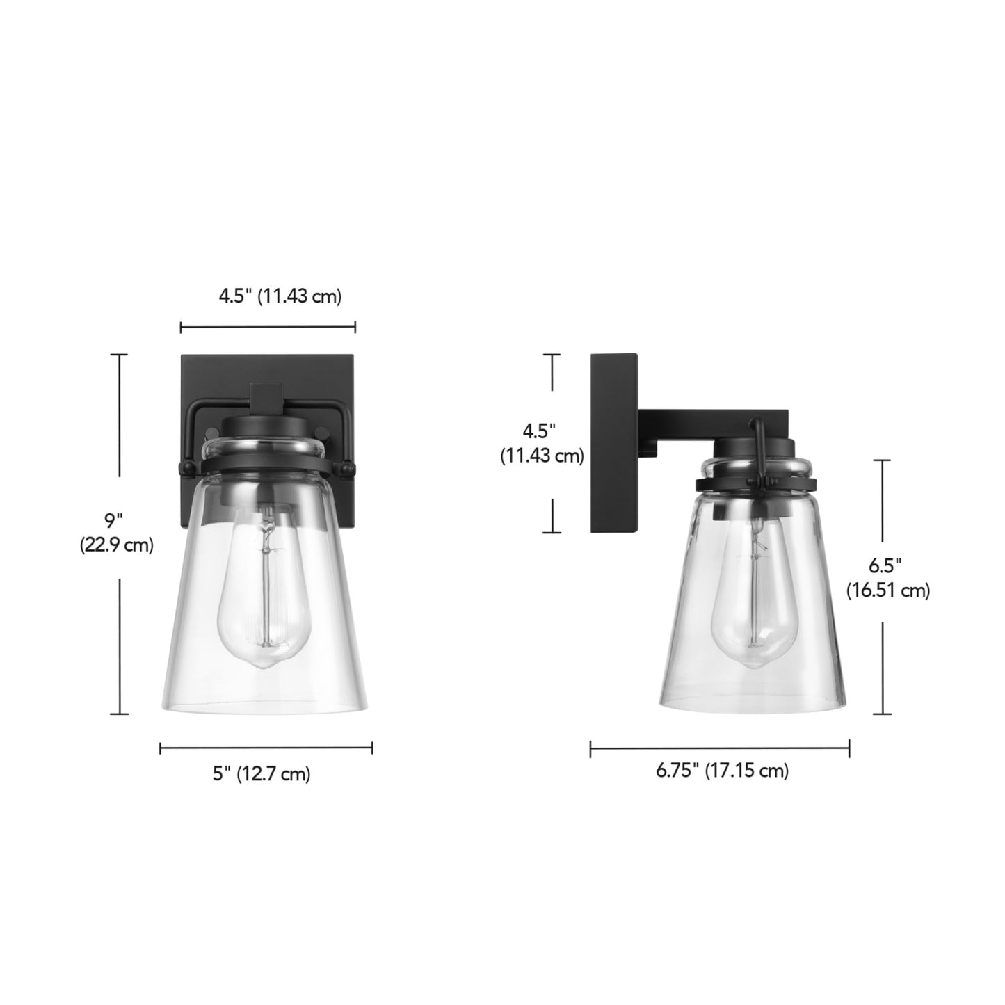Globe Electric 60000174 1-Light Dusk to Dawn Outdoor Wall Sconce, Matte Black, Clear Glass Shade, E26 Bulb, Weather Resistant