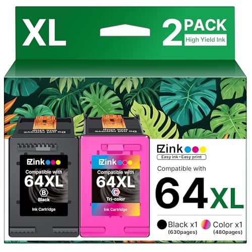 E-Z Ink 64XL Ink Cartridges Black and Color Combo Pack Remanufactured for HP Ink 64 64XL 64 XL Ink to use with HP Envy Photo 7855 7858 7155 7120 7158