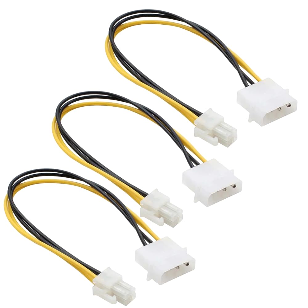 lilila-ree 3-Pack LP4 Molex Male to ATX 4 pin Male Auxiliary Power Adapter Cable 9.5-inch (24cm), Black