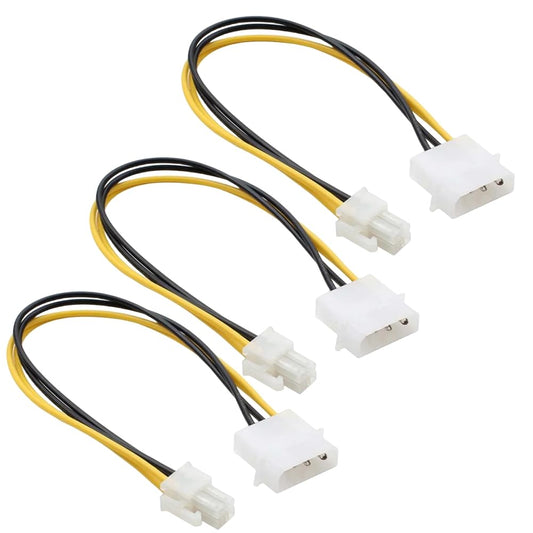 lilila-ree 3-Pack LP4 Molex Male to ATX 4 pin Male Auxiliary Power Adapter Cable 9.5-inch (24cm), Black