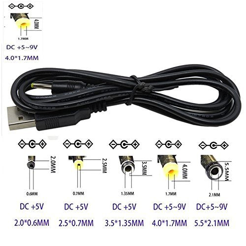 TENINYU USB 2.0 A Male to DC 4.0x1.7mm 5 Volt 24AWG DC Barrel Jack Power Cable 3FT (Max 2.5 Ampere Power Cable, Center PIN Positive), 2Pack