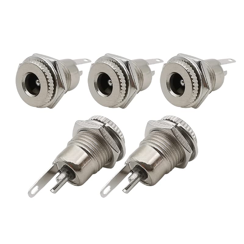 VizGiz 5 Pack 5.5mm x 2.1mm Female Socket Panel Mount Connector 5.5x2.1mm DC-099 Power Supply Jack Terminal Plug Adapter Replacement Repair Parts