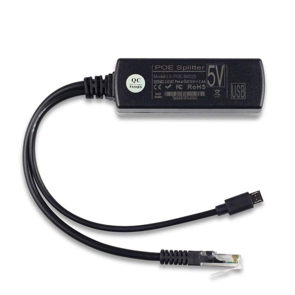 Ardest Active PoE Splitter IEEE802.3af Adapters Connector Power Over Ethernet 48V to 5V 2.4A Power Supply for Raspberry Pi 2 and RasPi Rasp Pi 3 Model