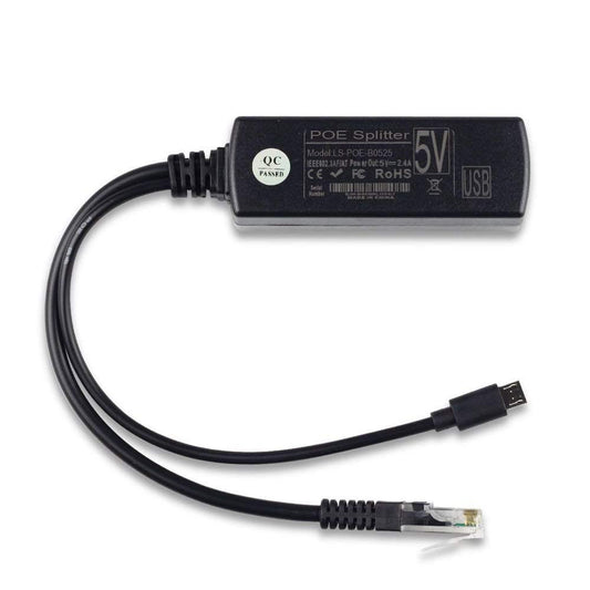 Ardest Active PoE Splitter IEEE802.3af Adapters Connector Power Over Ethernet 48V to 5V 2.4A Power Supply for Raspberry Pi 2 and RasPi Rasp Pi 3 Model