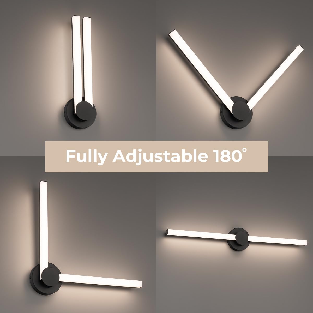 East Grove Home Versa 30in LED Bathroom Vanity and Wall Light 30W 2,100 Lumens 5-CCT Selectable 2700-3000-3500-4000-5000K in Matte Black with 360