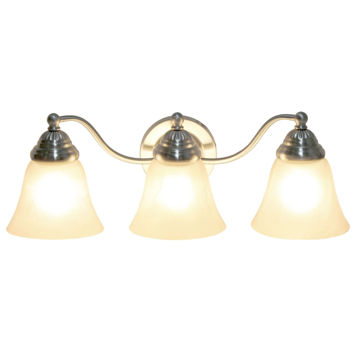 Simple Designs VT1023-BSN 19.25" Classic 3 Light Winding Metal and Frosted Marble White Bell Shape Glass Shades Decorative Wall Mounted Vanity Fixture