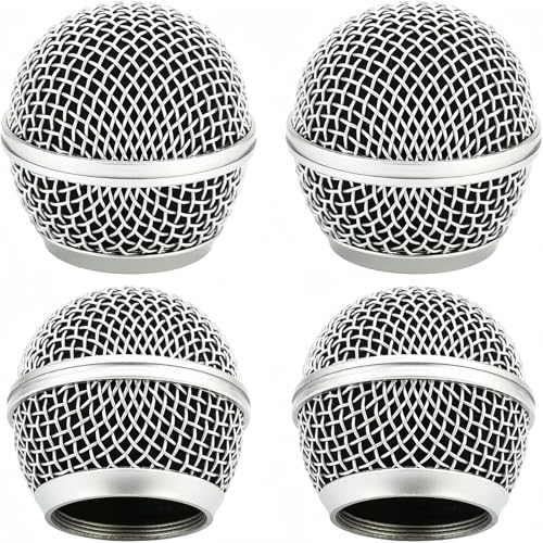 4 PCS Replacement Grilles for Shure Wired and Wireless SM58, Beta58A, SV100 Microphones, Microphone Grille Ball with Inner Foam, Steel Mesh Microphone
