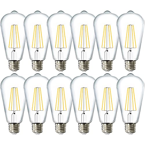 Sunco 12 Pack Edison Bulbs LED ST64 (ST19) Clear Glass Filament, Dimmable