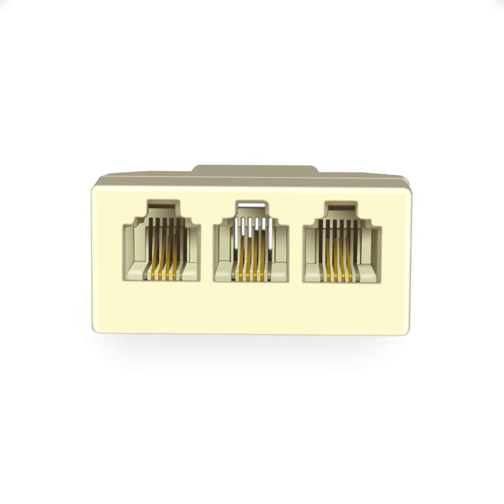 NECABLES 2Pack Phone Splitter 3 Way Telephone Adapter RJ11 6P4C 1 Female to 3 Females for Landline and Fax Ivory