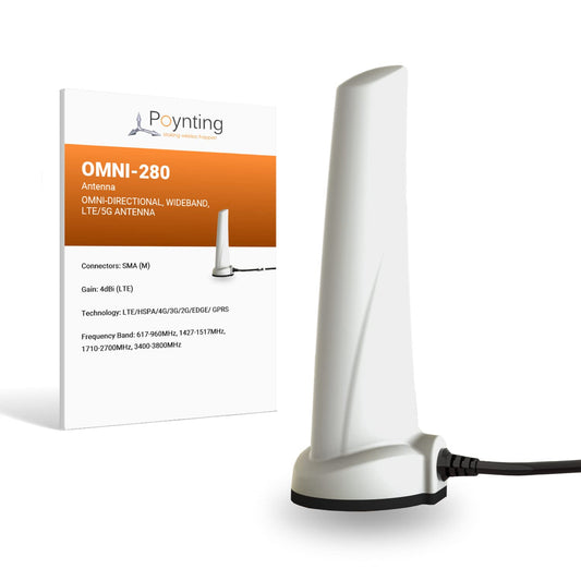 Poynting OMNI-280 Omnidirectional Wideband Cellular Desktop Antenna | SISO | 4G LTE | WiFi 2.4 GHz | 698-3800 MHz | Band 71 (1 Meter Cable)