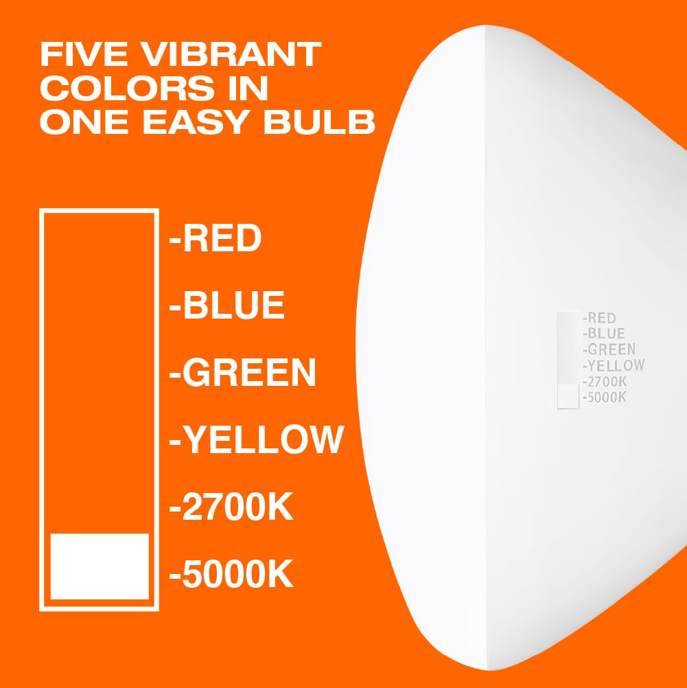 Sylvania LED Color Changing Light Bulb, Red/Blue/Green/Yellow/White, 2700K/5000K, RGBW Colored Light Bulbs, 8W, BR30, E26 Medium Base - 1 Pack (42637)