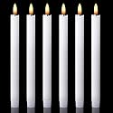 DRomance White Flameless Taper Candles Battery Operated with 6H Timer, Real Wax 3D Wick Flickering LED Taper Candles Dinner Wedding Holiday Decor(6
