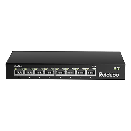 Reidubo Ethernet Switch Unmanaged, 8 Port 2.5gb Switch, 60Gbps Switching Capacity, Ideal for 2.5Gbps NAS/PC, 4K Video, Game Console, AP, Desktop Wall