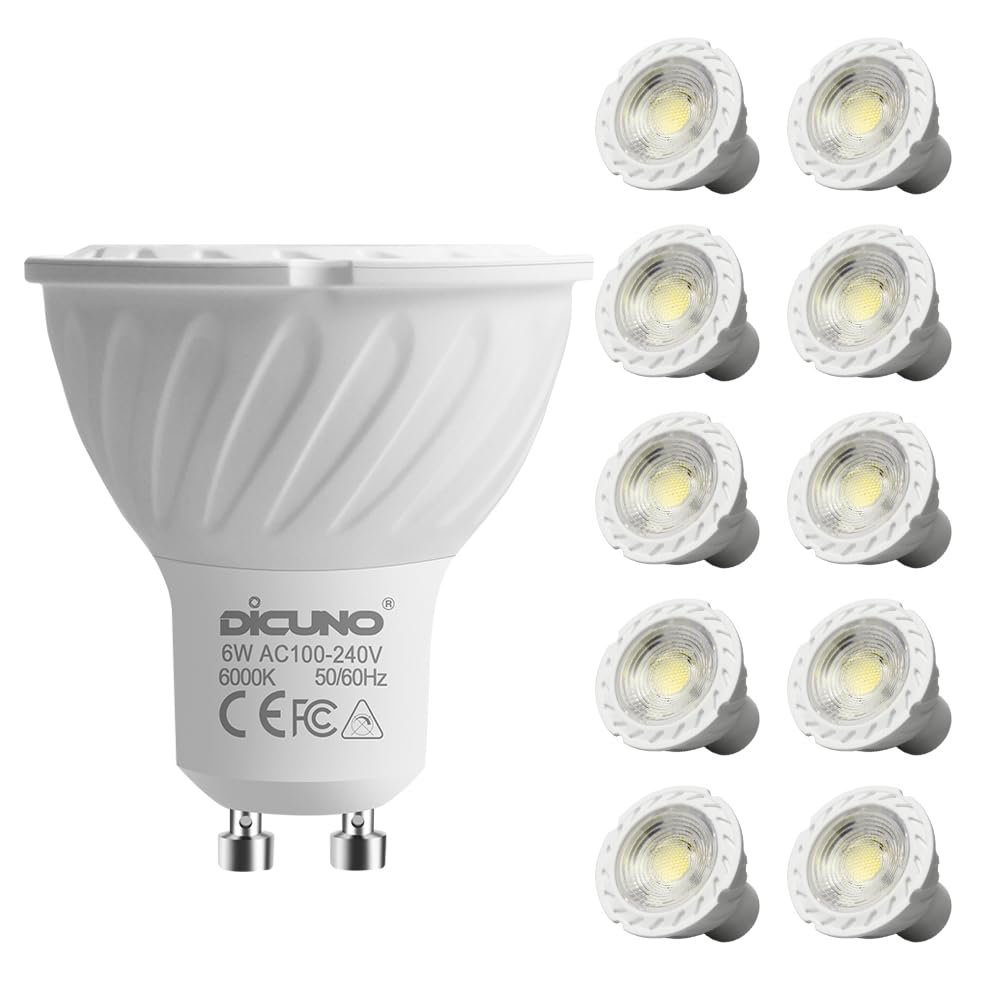 DiCUNO GU10 LED Bulb, 60W Equivalent, 600LM, Daylight White 6000K, 10-Pack