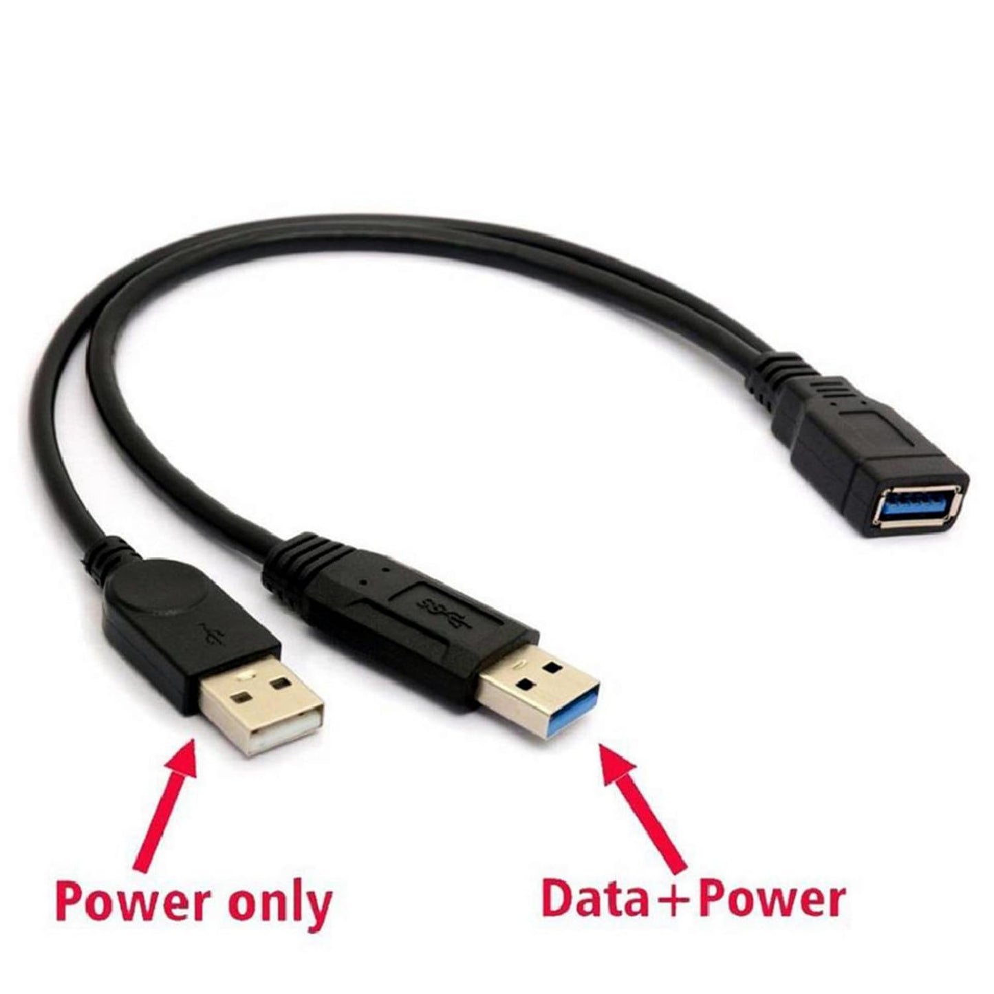 2 Pack of ALINNA Black USB 3.0 Female to Dual USB Male Extra Power Data Y Extension Cable Splitter Adapter for 2.5" Mobile Hard Disk