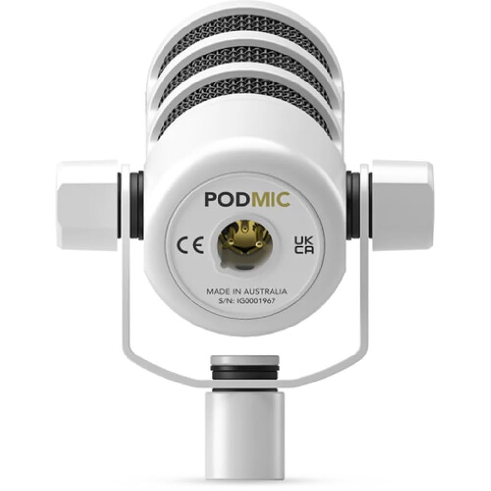 Rode PodMic Dynamic Podcasting Microphone | White Bundle with Pop Filter + Desktop Microphone Stand + XLR Cable + Cleaning Cloth (5 Item)