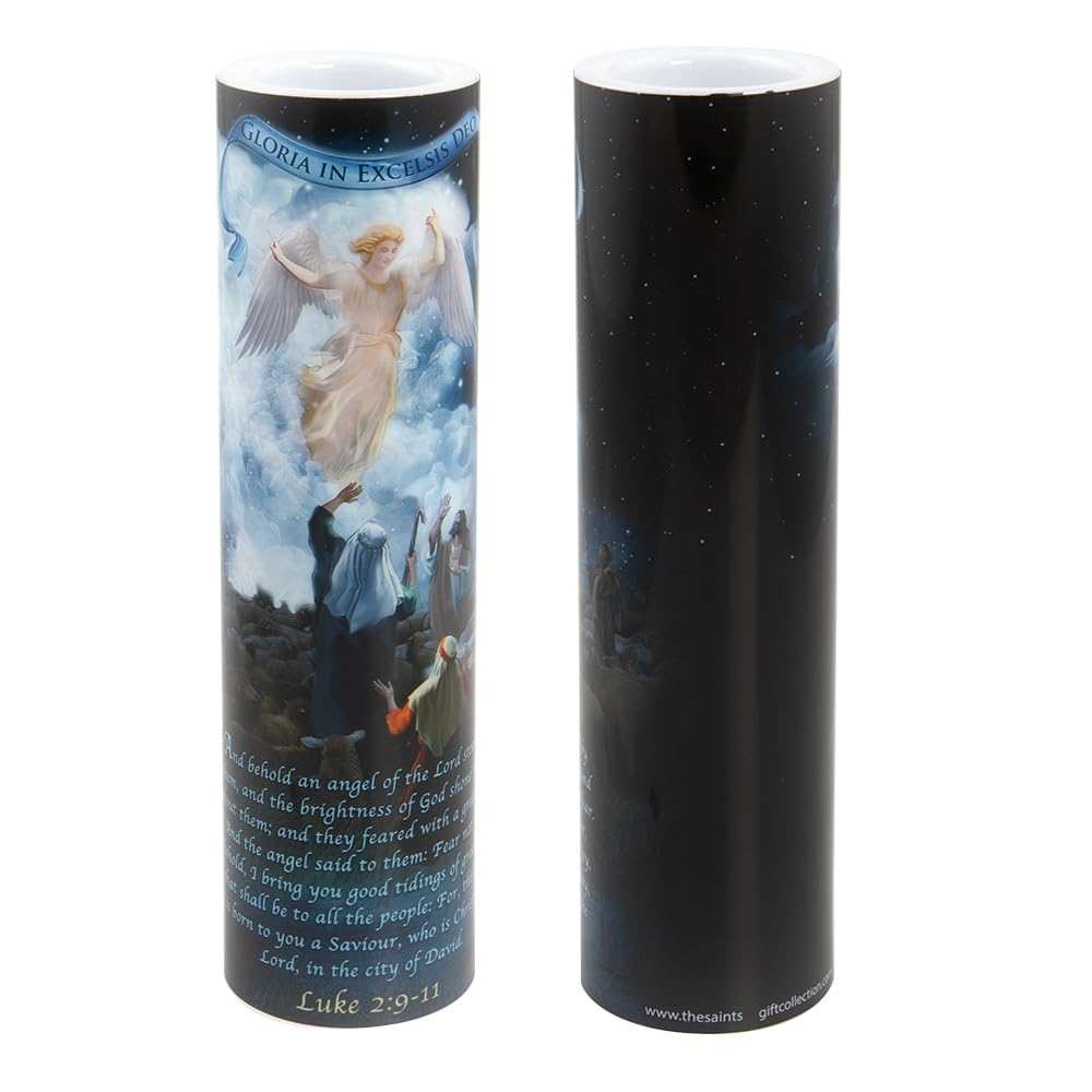 THE SAINTS COLLECTION Angel and Shepherds LED Flameless Devotional Prayer Candle
