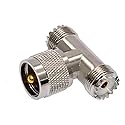 UHF Male to UHF Female Tee Connectors, GDQLCNXB PL259 Tee Connector pl259 Coaxial Cable Adapters SO239 Splitter for Ham Radio CB Antenna 1Pack