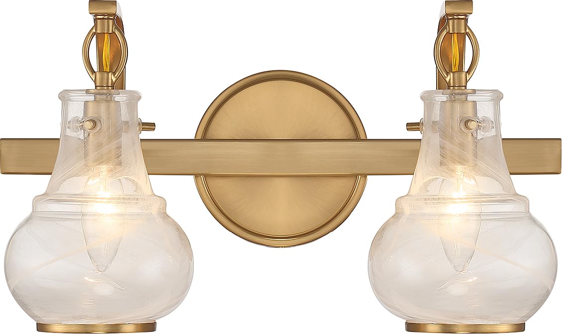 Savoy House 8-4417-2-322 Adams Modern Vintage Traditional White Strie Glass Bathroom Vanity Wall Light, 2-Light 120 Total Watts, 9" H x 16" W, Warm
