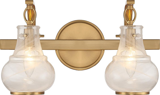 Savoy House 8-4417-2-322 Adams Modern Vintage Traditional White Strie Glass Bathroom Vanity Wall Light, 2-Light 120 Total Watts, 9" H x 16" W, Warm