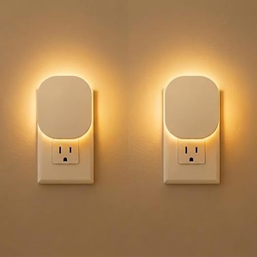Hiwrolat Plug-in LED Backlit Night Light with Motion Sensor & Dusk to Dawn Sensor, 2700K Soft Warm White Nightlight with Dimmable Brightness