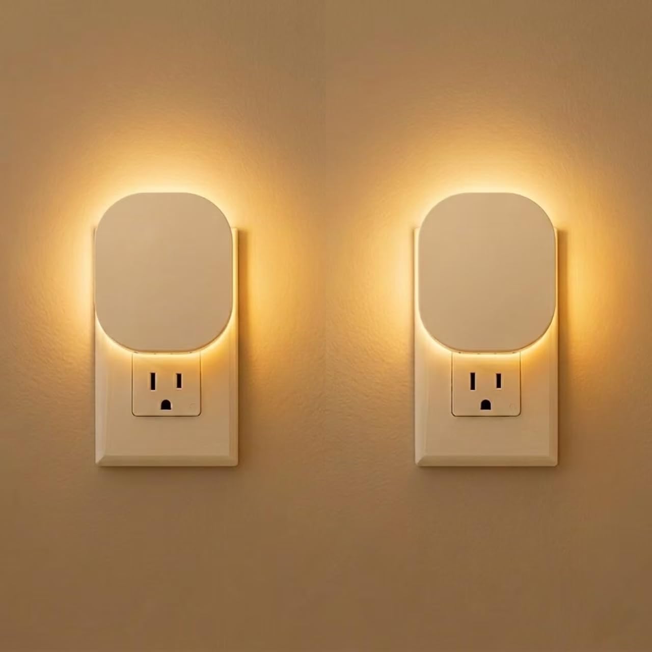 Hiwrolat Plug-in LED Backlit Night Light with Motion Sensor & Dusk to Dawn Sensor, 2700K Soft Warm White Nightlight with Dimmable Brightness