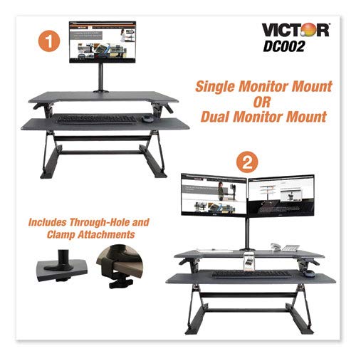 Monitor Mount with Single and Dual Monitor Arm Components, Attaches Using Grommet or Clamp Fixture, VESA Bracket, Black, Victor DC002